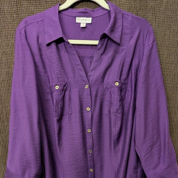 Est 1962 Womens Plus Size 1X Purple 3/4 Sleeve Button Front Blouse - Picture 1 of 6